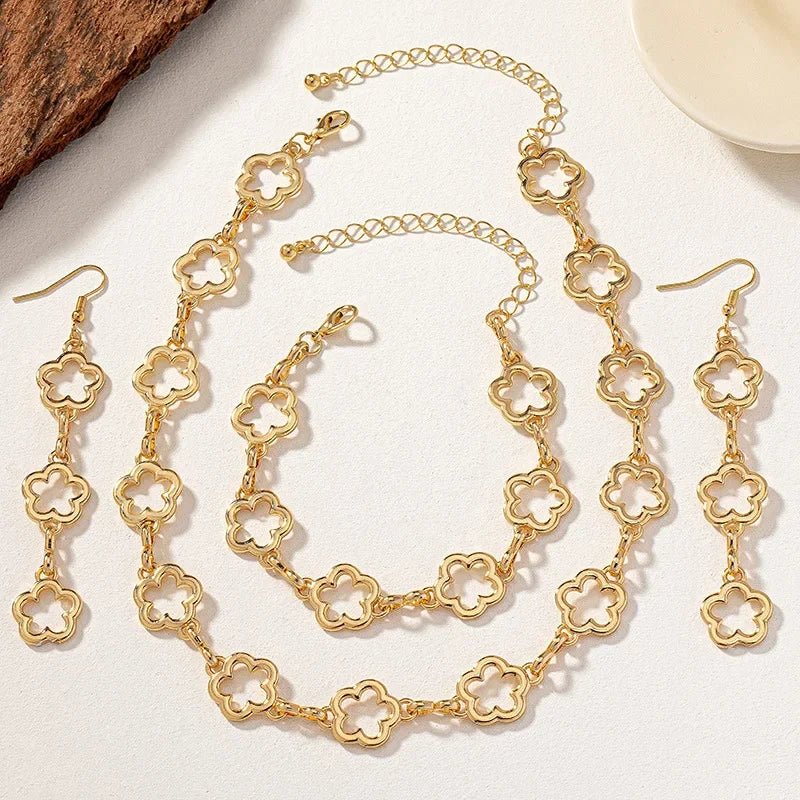 Dainty Open Clover Choker Necklace, Bracelet, Earring Set