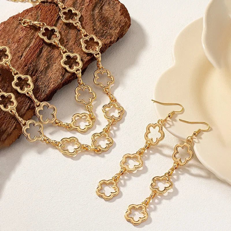 Dainty Open Clover Choker Necklace, Bracelet, Earring Set