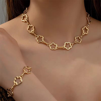 Dainty Open Clover Choker Necklace, Bracelet, Earring Set