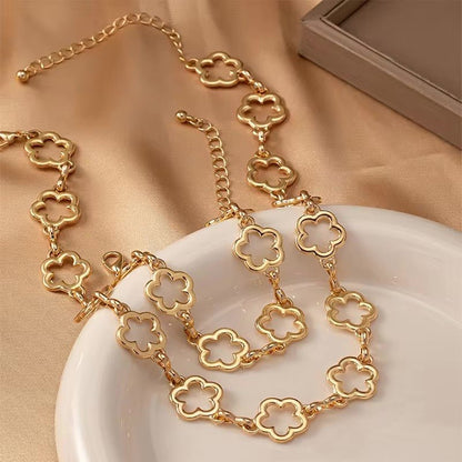 Dainty Open Clover Choker Necklace, Bracelet, Earring Set