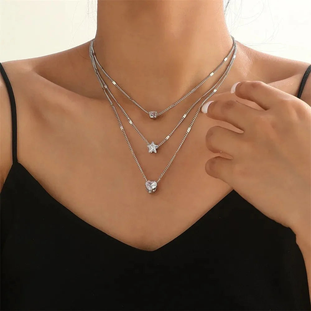 Dainty Shaped Diamonds Necklace Stack