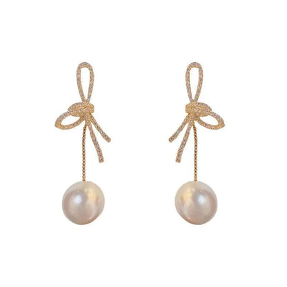 Dazzling Bowknot Pearl Drop Earrings