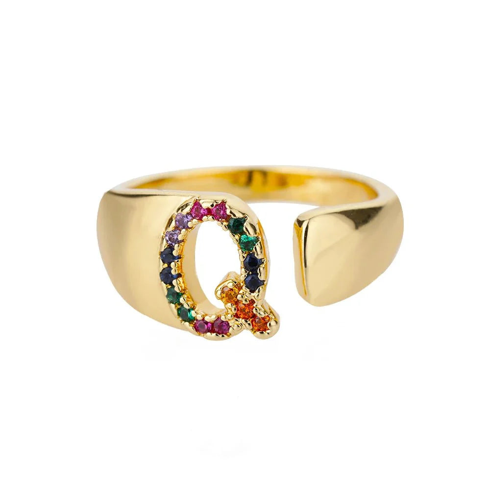 Dazzling Rainbow Custom Letter Initial Rings