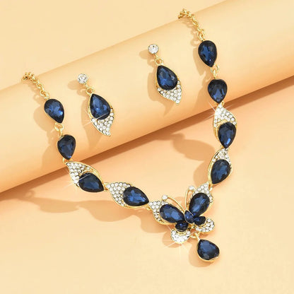 Diamond Gem Set Butterfly Necklace and Earring Set
