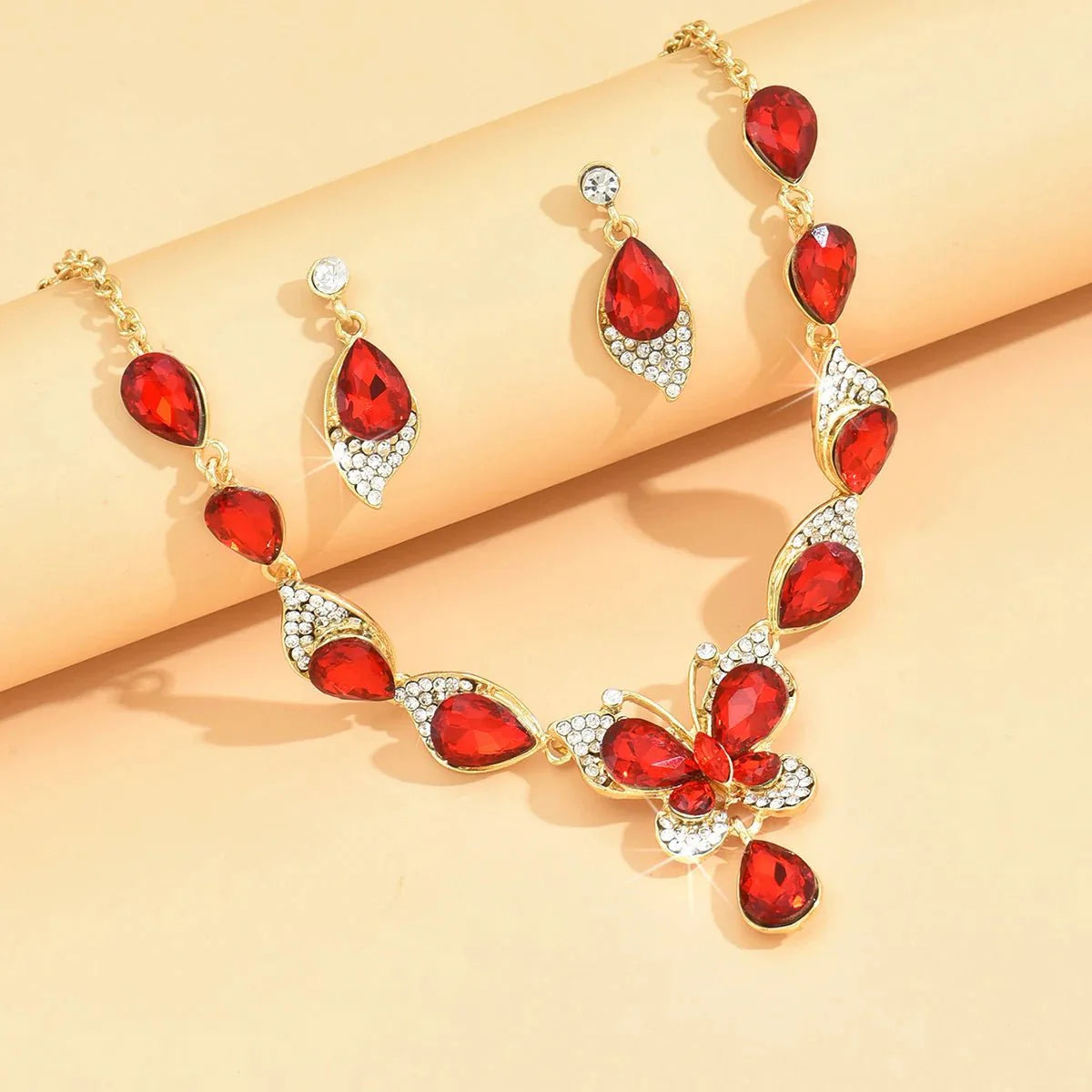 Diamond Gem Set Butterfly Necklace and Earring Set