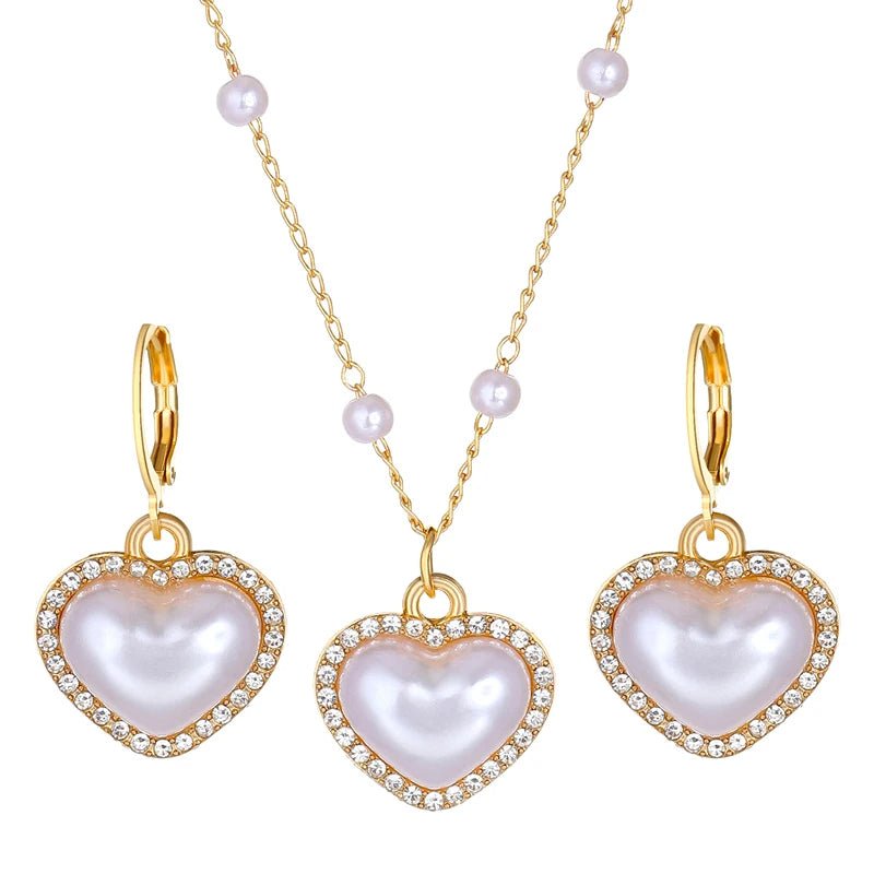 Elegant Pearl Heart Necklace and Earrings Set