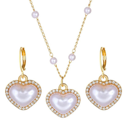 Elegant Pearl Heart Necklace and Earrings Set