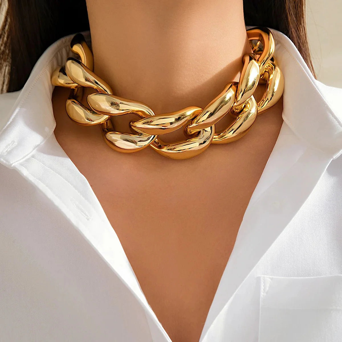 Exaggerated Chunky Cuban Link Choker Necklace