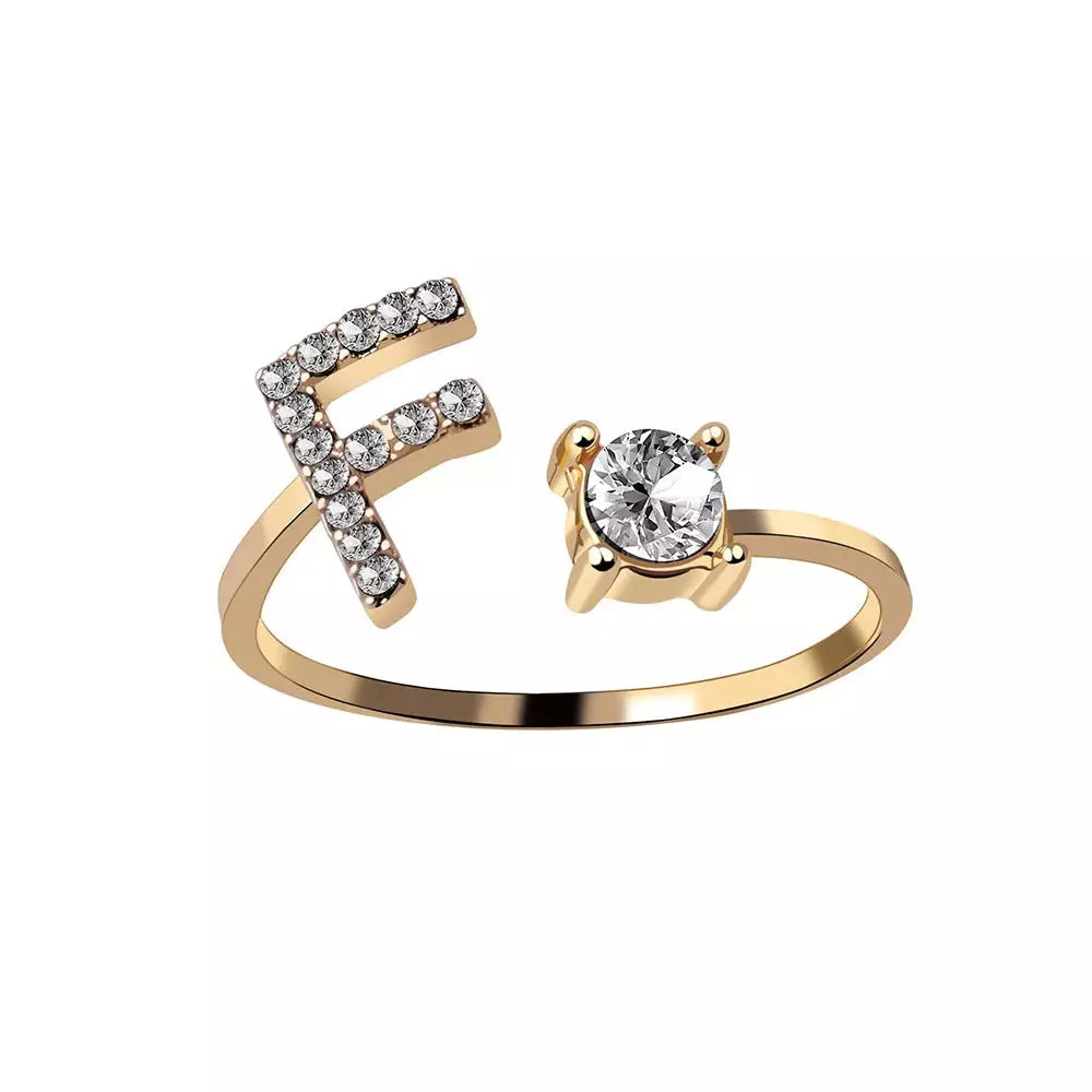 Adjustable Dainty Diamond Letter Initial Ring