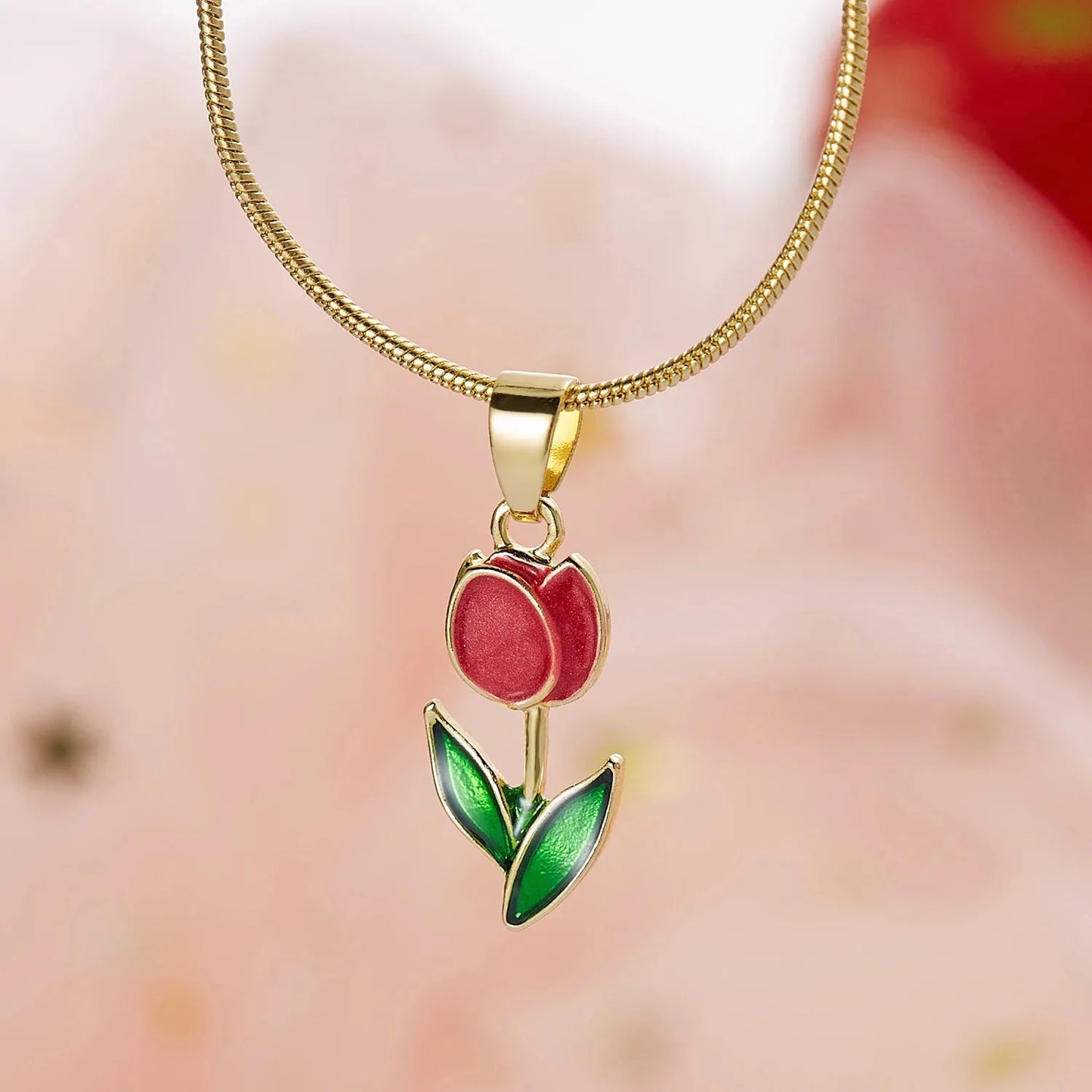 Feminine Floral Tulip Bracelet and Necklace Set