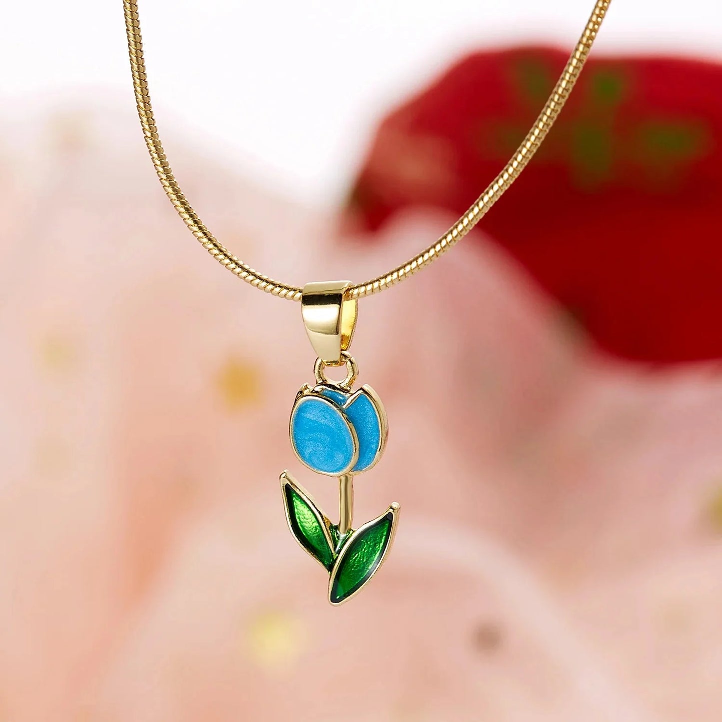 Feminine Floral Tulip Bracelet and Necklace Set
