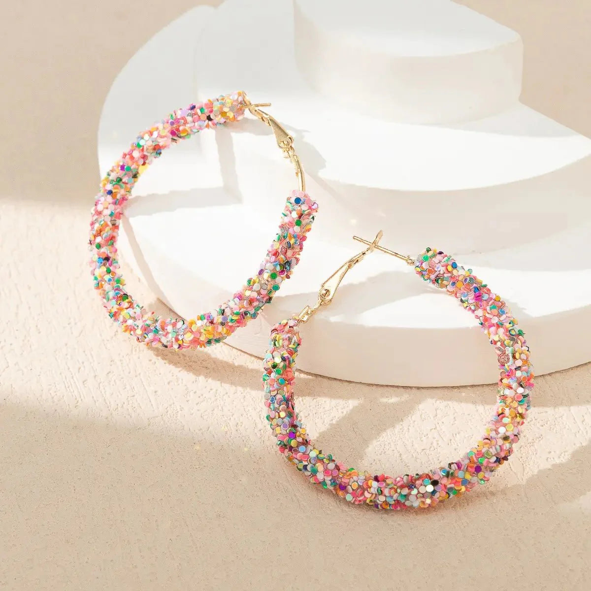 Feminine Rainbow Sprinkle Hoop Earrings