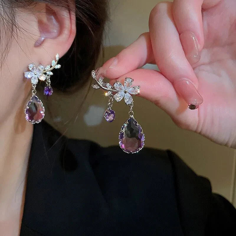 Floral Amethyst Water Drop Earrings