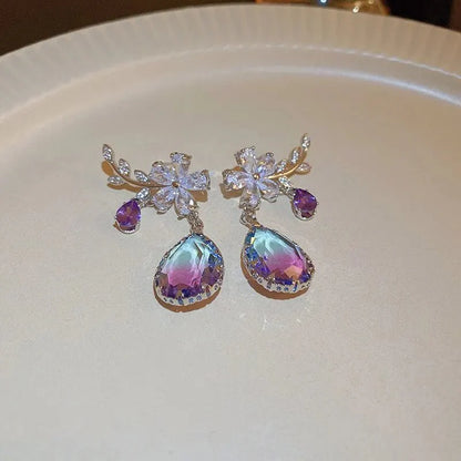 Floral Amethyst Water Drop Earrings
