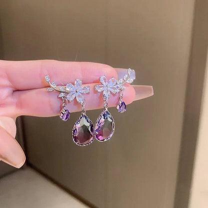 Floral Amethyst Water Drop Earrings