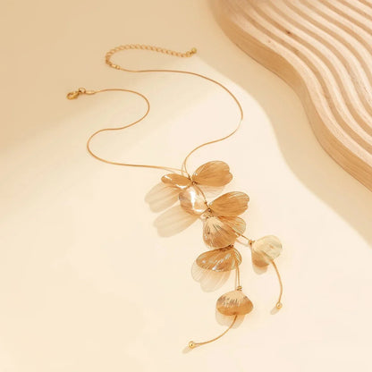 Floral Petals Lariat Tassel Necklace