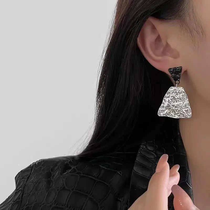 Geometric Textured Black and White Earrings