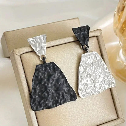 Geometric Textured Black and White Earrings