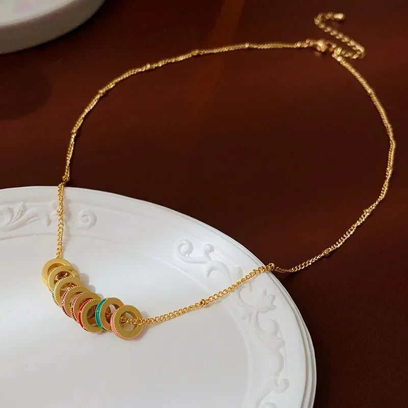 Gold Accented Colorful Circles Necklace and Earrings