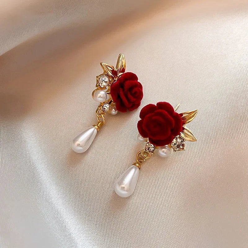 Gold Accented Rose Diamond Pearl Earrings