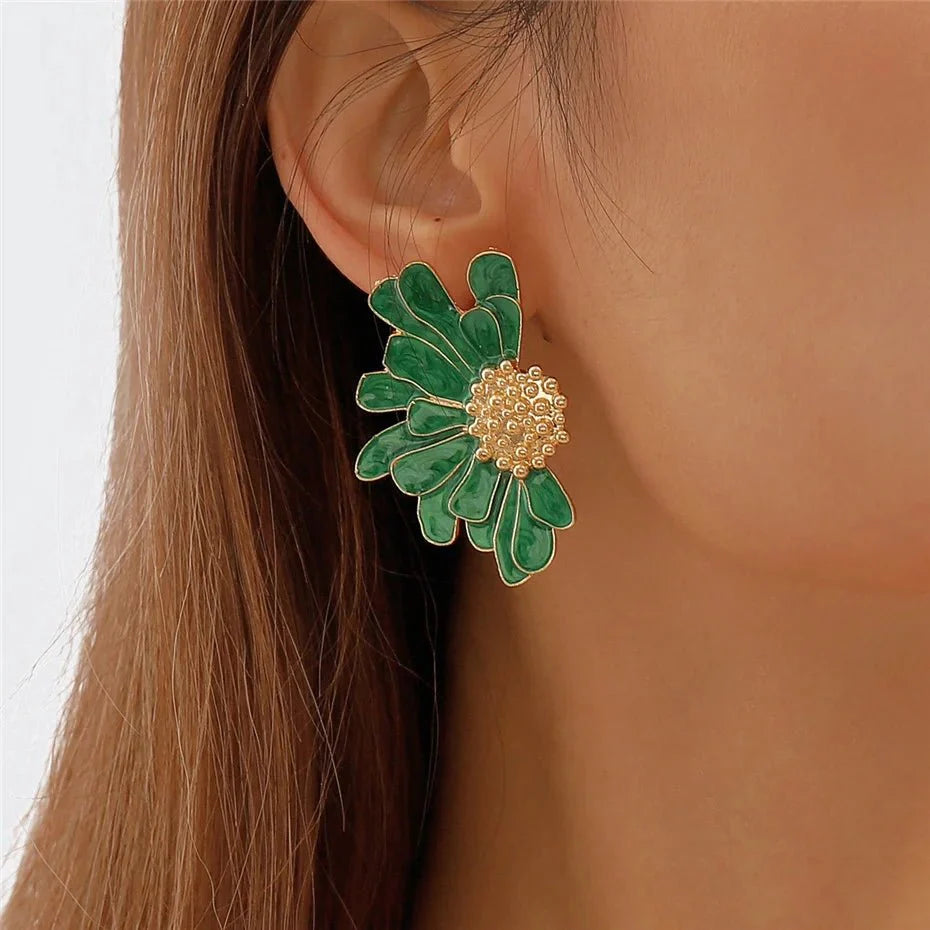 Half Flower Enamel Earrings