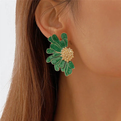 Half Flower Enamel Earrings