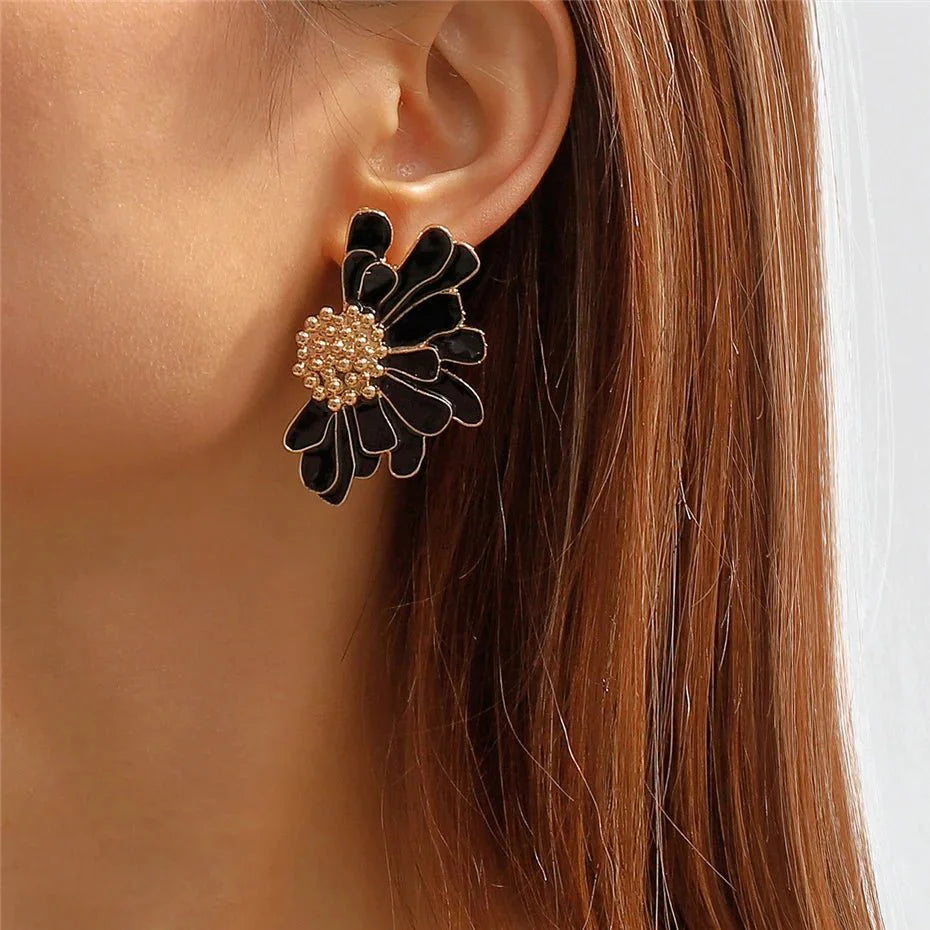 Half Flower Enamel Earrings