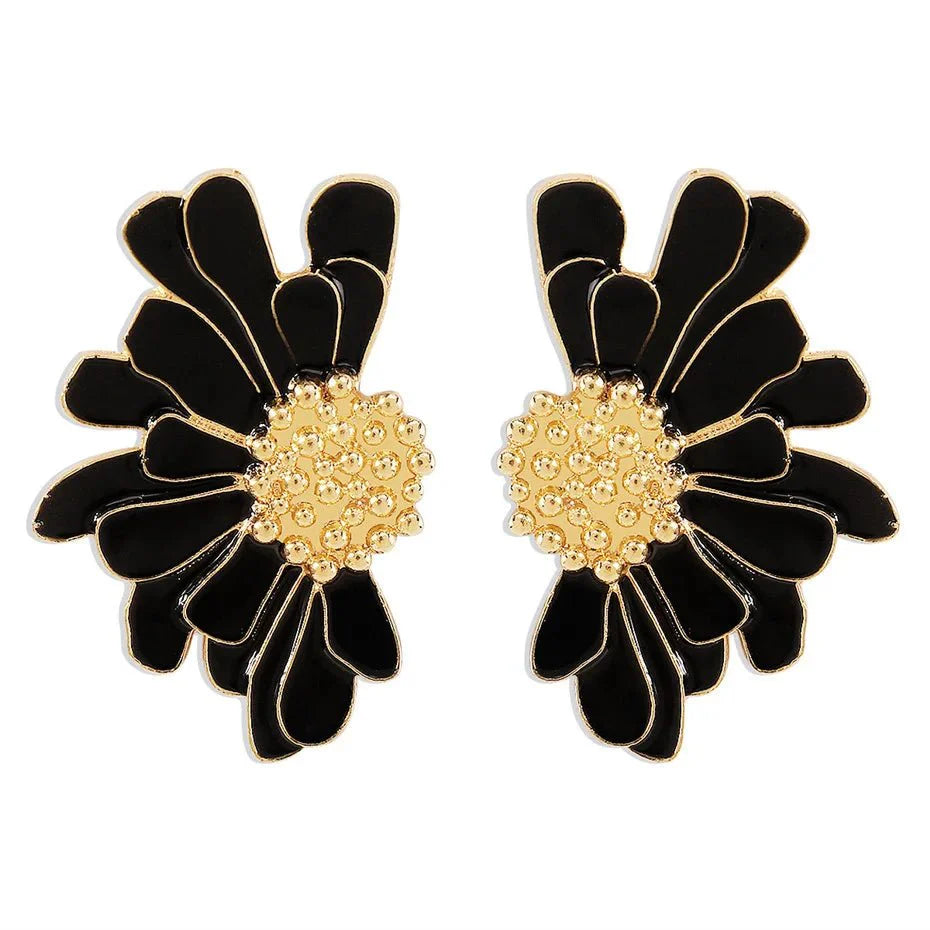 Half Flower Enamel Earrings