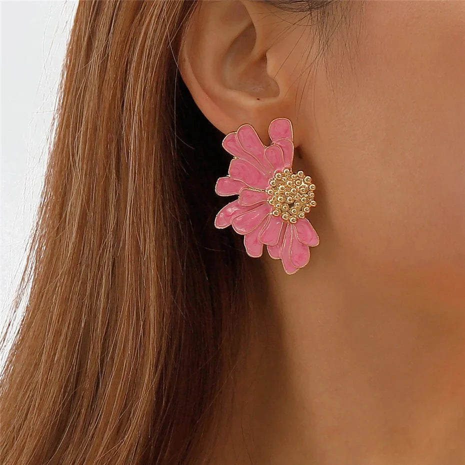 Half Flower Enamel Earrings