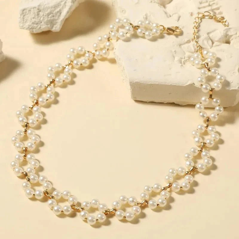 Pearl Floral Daisy Choker Necklace