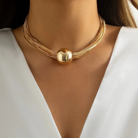 Posh Multi Layered Chain Ball Necklace and Bracelet Set