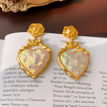 Rose Floral Enamel Heart Earrings