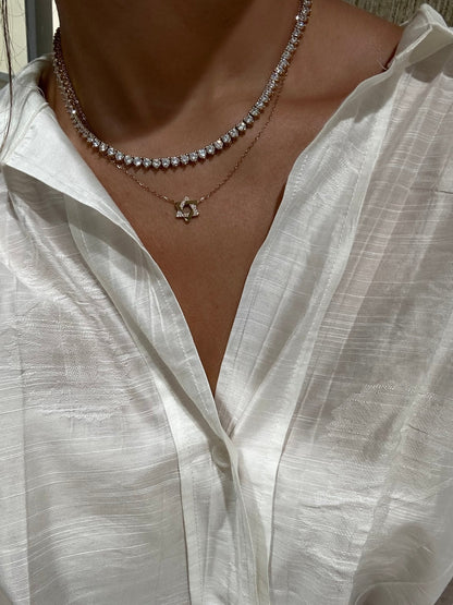 Star of David Necklace Half Pave