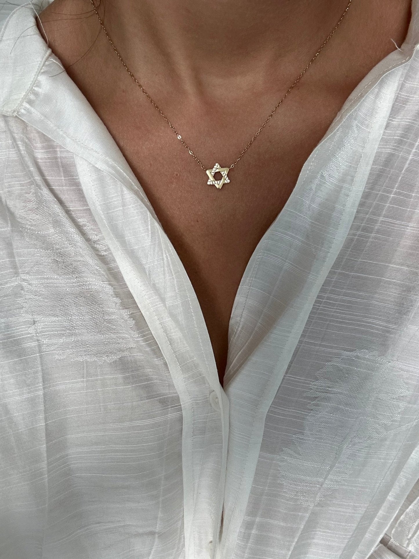 Star of David Necklace Half Pave